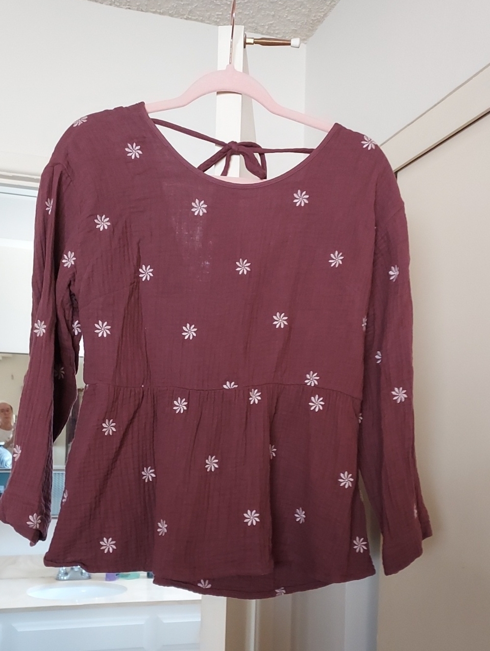Madewell Mauve Floral Tie-Back Peplum Top